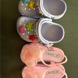 CROCS Kids White and Pink Sandals with Star Accents